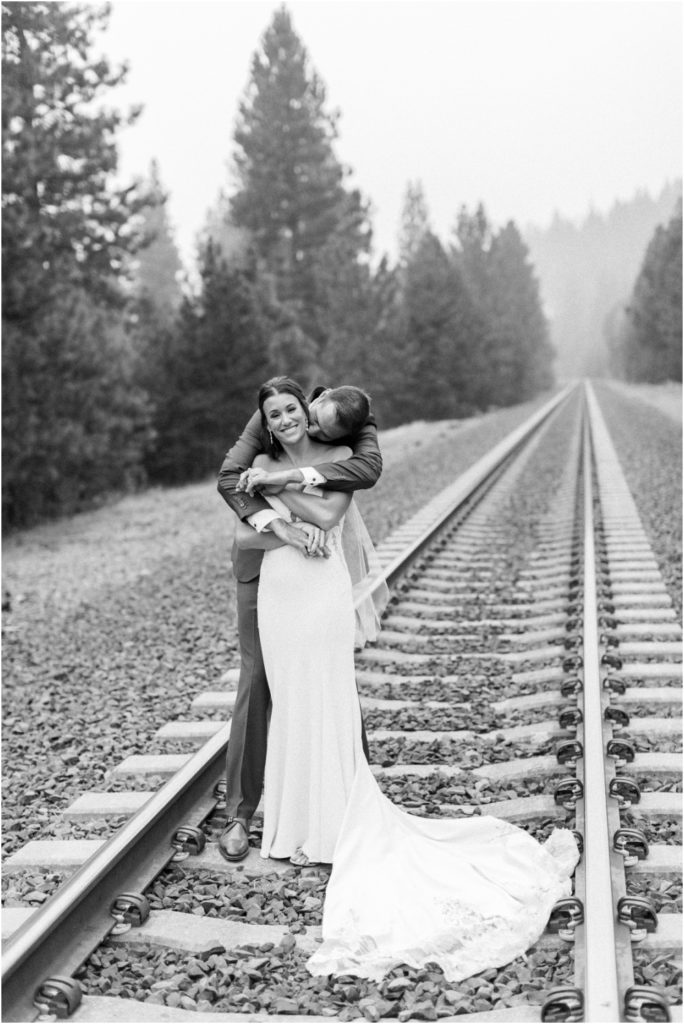 Twenty Mile House Wedding portraits on train tracks