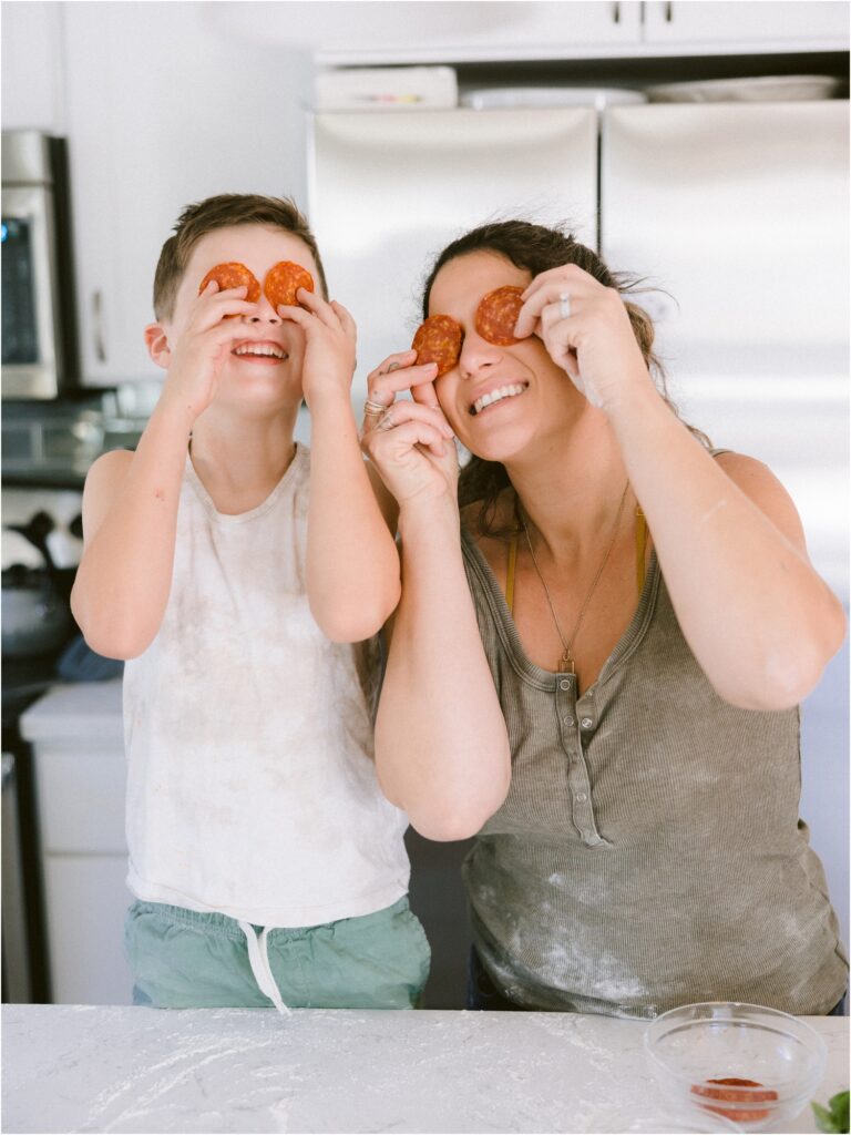 In Home Family Portraits Making Pizza with Kids Catherine Leanne Photography